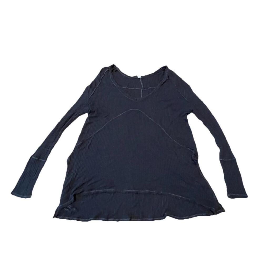 Free People Long Sleeve Black Oversized Knit Tunic Top Sz‎ M Waffle Thermal H74